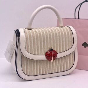 Kate Spade Puffy Top Handle Ladybug Straw Satchel Crossbody